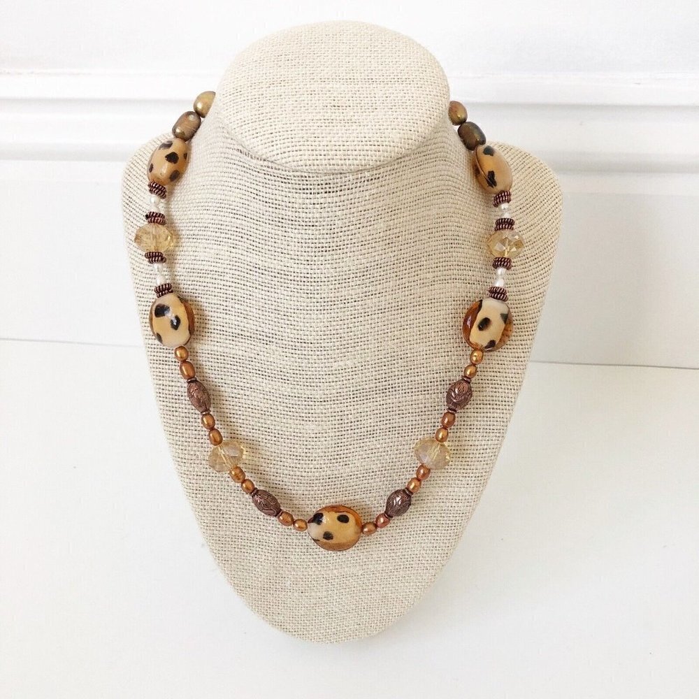 NWT Genuine Murano Glass, Pearls, Copper, Czech Crystal Beaded Necklace
